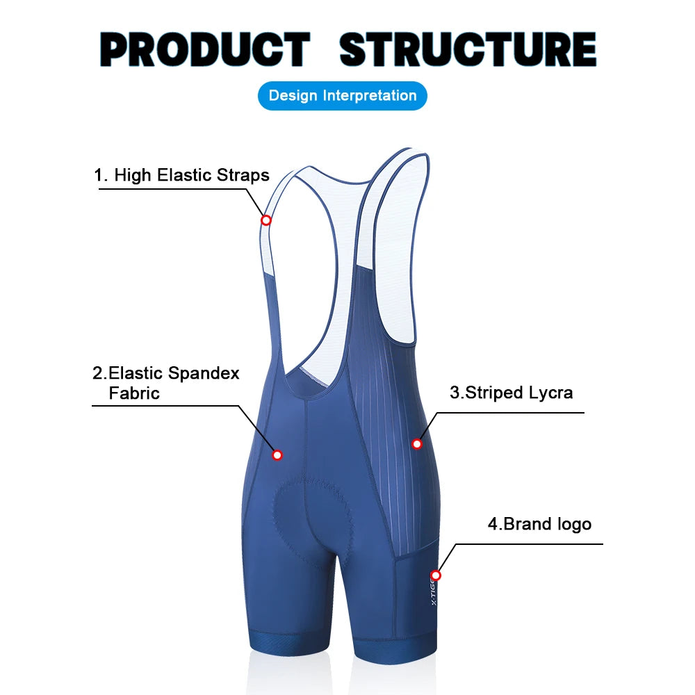 X-TIGER Blue Pro Men's Cycling Bib Shorts Bretelle Cyclist MTB Road Tights Bicycle Clothing ST-MULTI Cushion For 7 Hours Riding