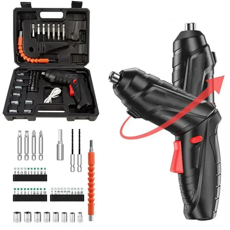 Portable Electric Screwdriver Cordless 47 in 1 Rotated 90 Degrees Rechargeable Screwdriver with LED for Home Office DIY Tools