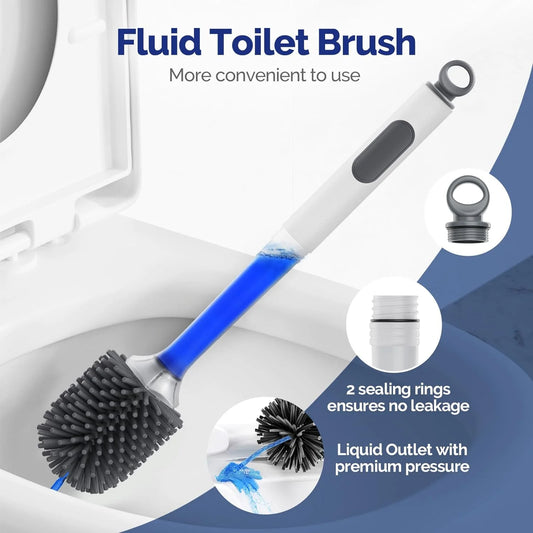 Toilet Bowl Brush Holder Set: Silicone Toilet Brush with Refillable Handle Dispenser Bathroom Scrubber Rv Cleaner Toilet Brush