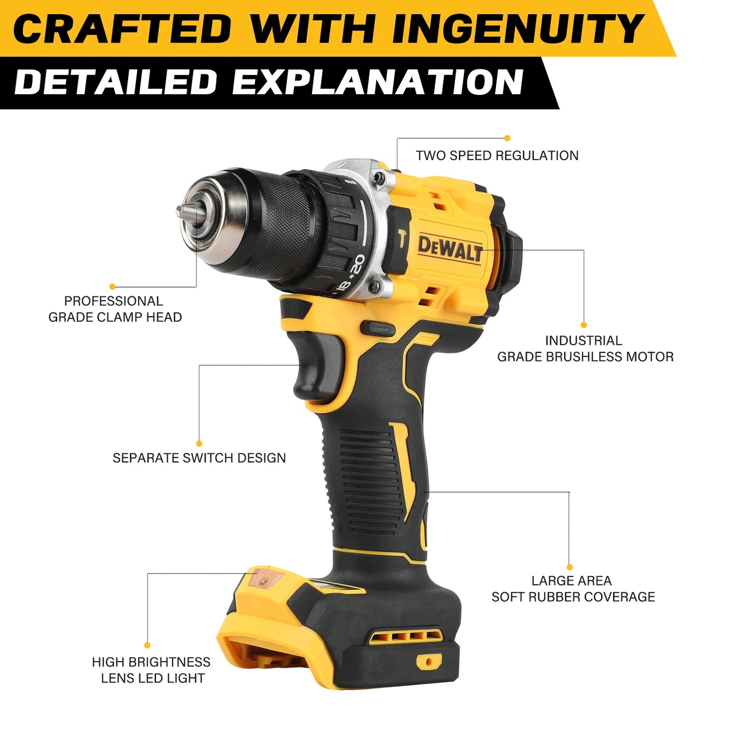 DeWalt DCD805 Lithium Brushless Motor Screwdriver DeWalt tool kit Electric Screwdriver Electric Hand Drill Impact Drill Combinat