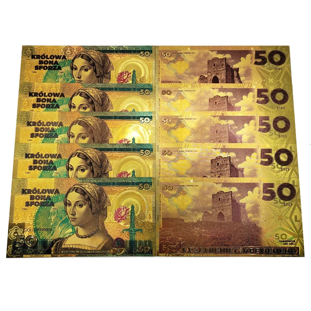 Polska KROLOWA New Style plastic Gold foil banknotes set souvenir golden money Colorful Commemorative collection movie money