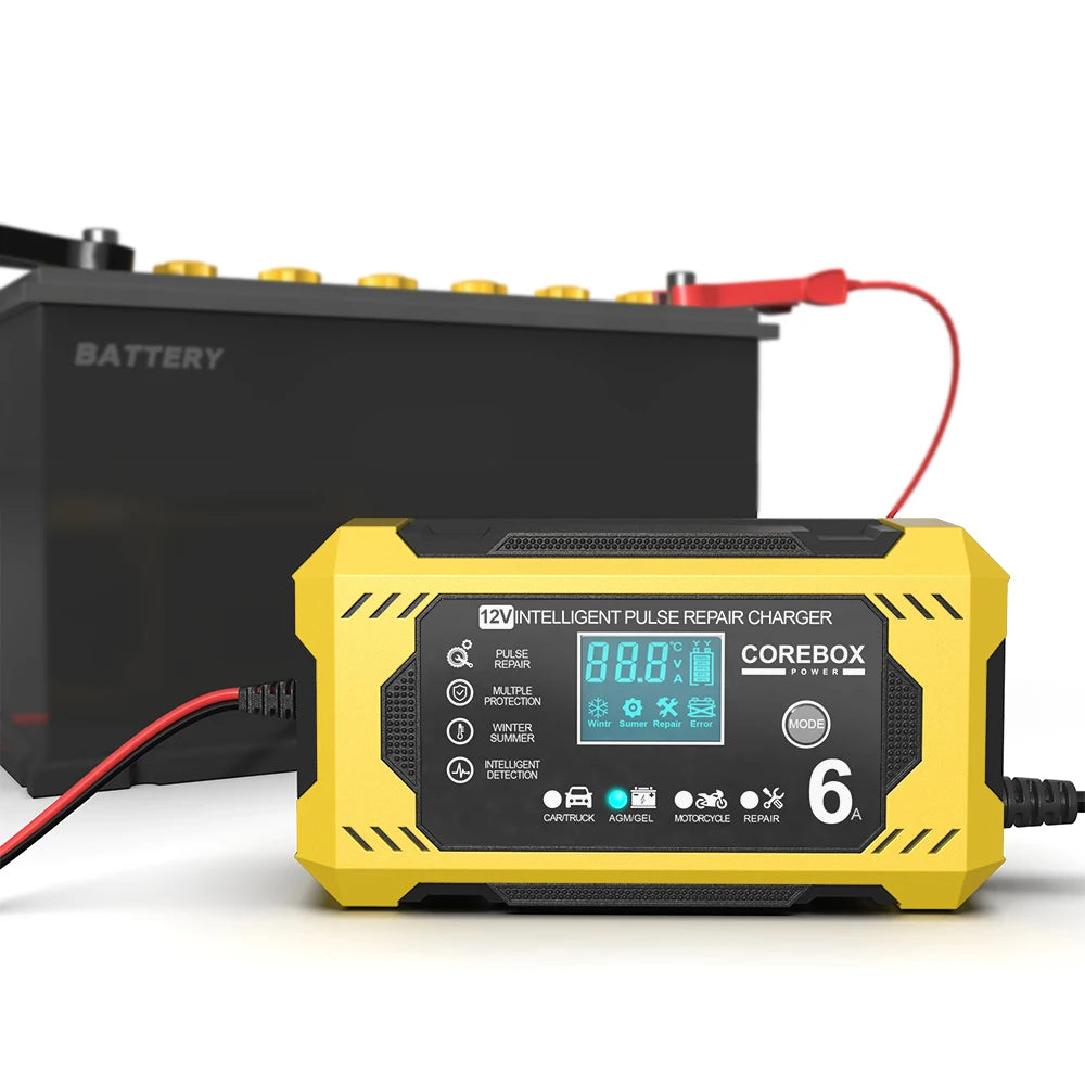6A 12V Automotive Battery Charger Car and Motorcycle Battery Charging Devices Intelligent Maintenance of Lead Acid Battery