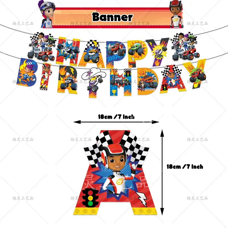 Blaze Monster Machines Theme Birthday Party Supplies Decor Cartoon Truck Balloon Banner Backdrops Cupcake Topper for Kids Gifts