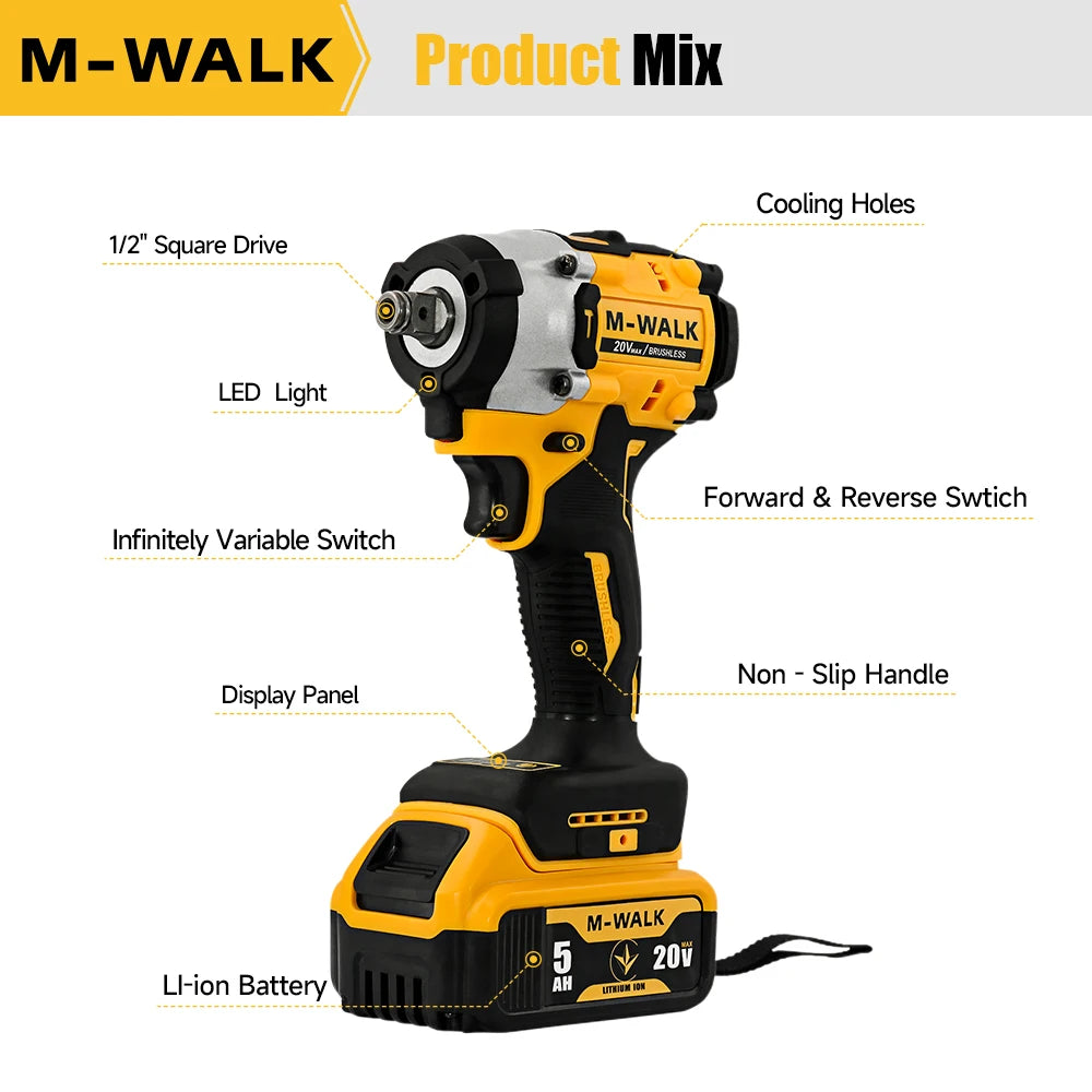 DCF921 Electric drill 406N.m Impact Wrench Brushless Electric Screwdrivers Impact driver Power Tools For Dewalt 20V Battery Pin