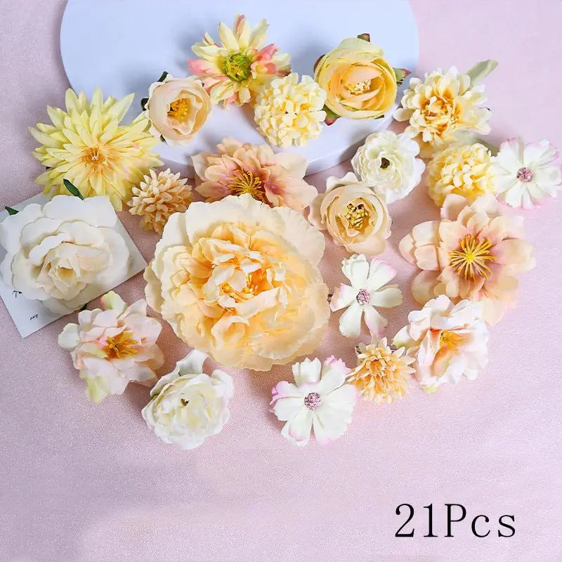 Yellow Artificial Flowers Heads Silk Fake Flowers for Home Decor Party Wedding Decoration DIY Valentine's Day Gifts Accessories
