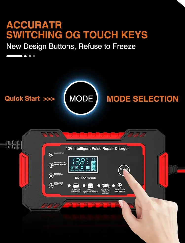1 Set 12V6A Battery Charger Car/Motorcycle Charger Digital Display Suitable for Lead Acid Batteries EU Plug Reverse Protection