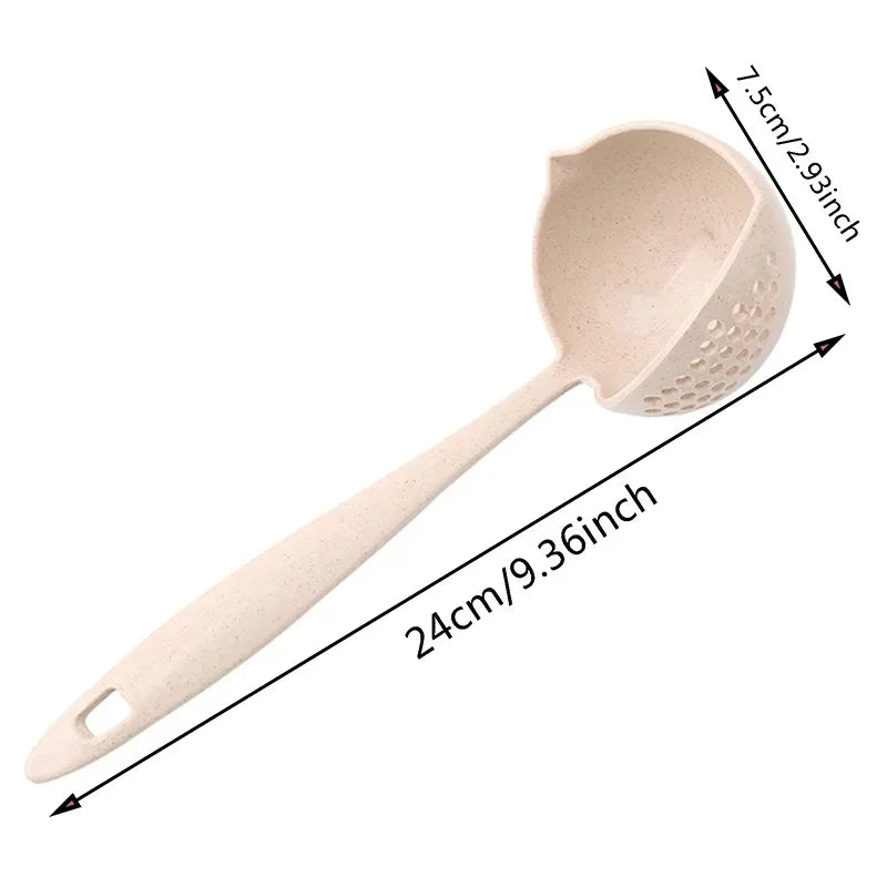 2 In 1 Creative Wheat Straw Soup Spoon Long Handle Lovely Porridge Spoons With Filter Dinnerware Kitchen Colander Tools