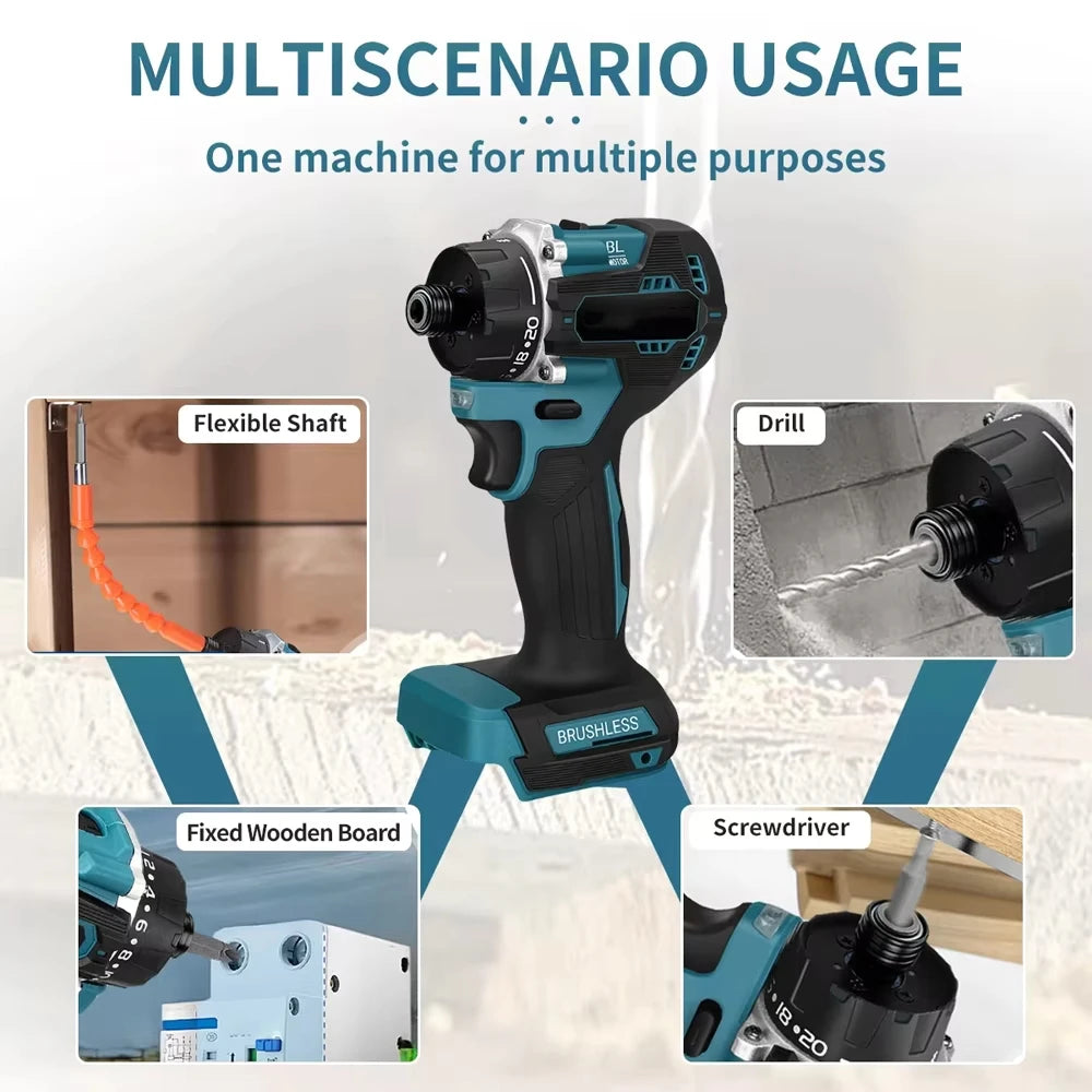 1000W Cordless Electric Screwdriver 20+1 Torque 1/4inch Brushless Electric Drill Power Tool for Makita 18v Battery 280N.m