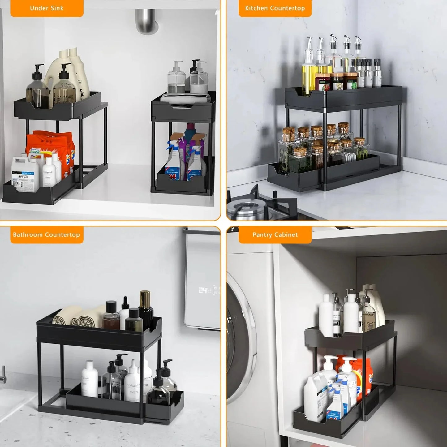 Organization and storage under the sewer, kitchen finishing rack with double sliding drawers, multifunctional storage rack shelf