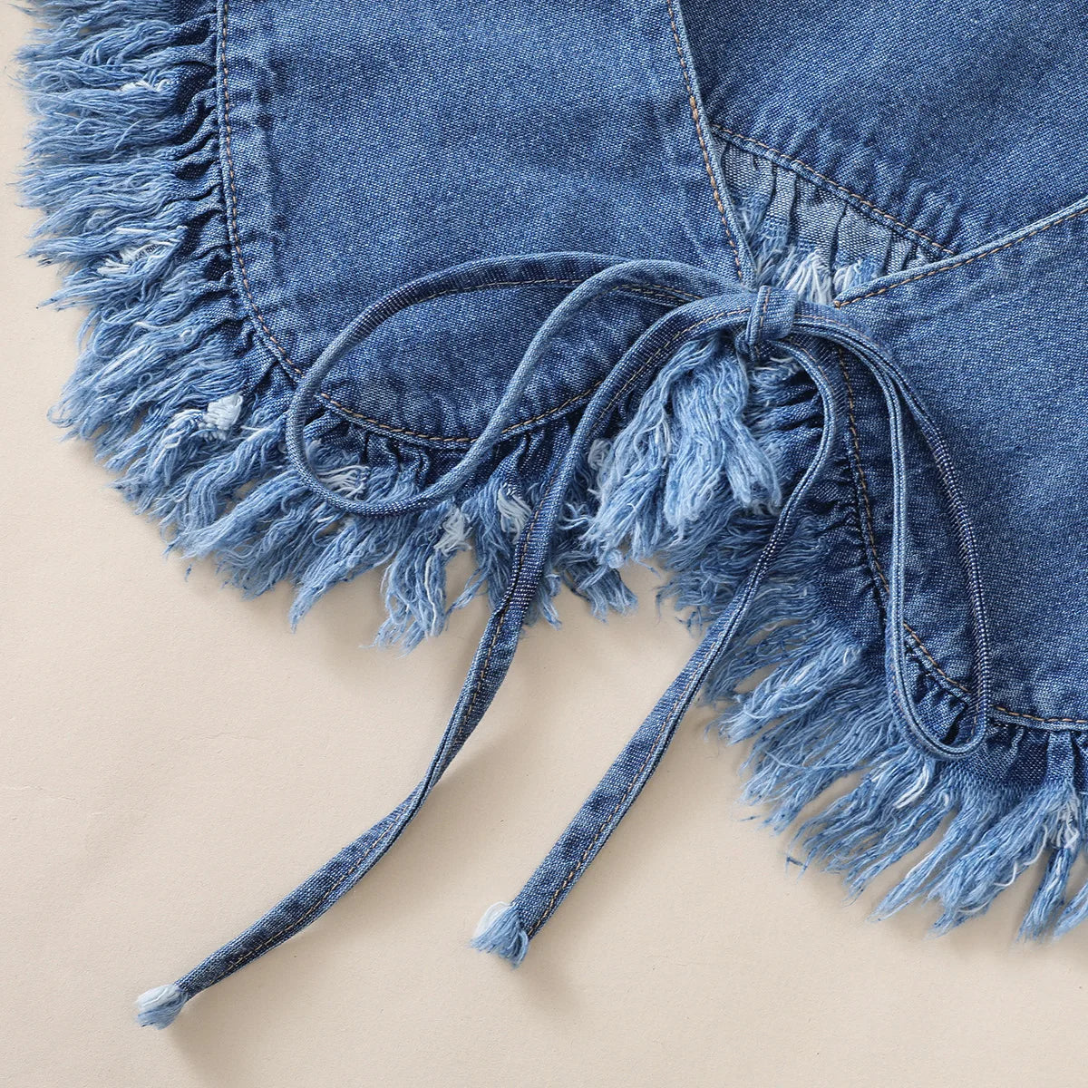 Women's Washed Denim Shawl Collar with Pleated Lace and Fashionable Fake Collar