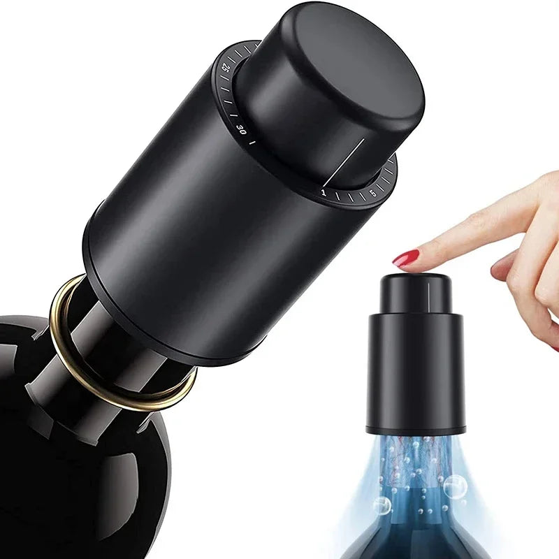 Vacuum Wine Preserver with Time Scale Record, Wine Bottle Stoppers, Reusable Wine Stoppers,Wine Savers Vacuum Pump Corks