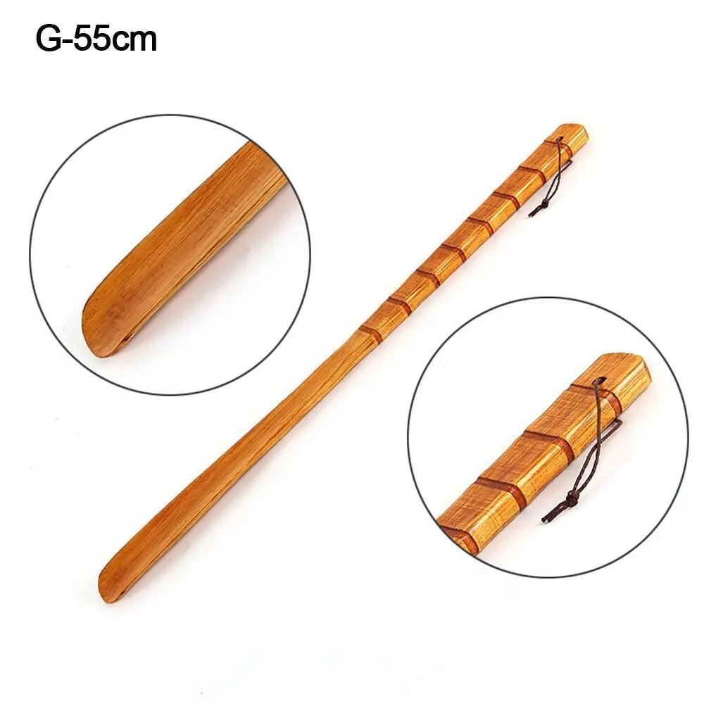 Portable Wooden Shoe Horn Easy On Off Long Handle Hanging Loop Without Bending Over Shoe Horn For Seniors Pregnant Women