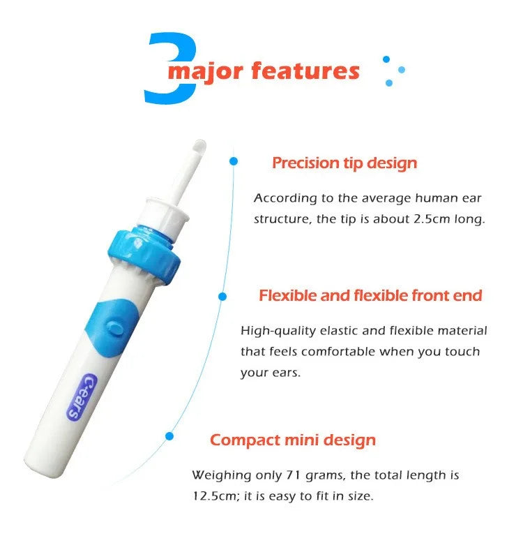 1pcs Portable Automatic Earwax Removal Kit Electric Earwax Vacuum Suction Electric Earpick Kit Remover Ear Wax Cleaning Earspoon