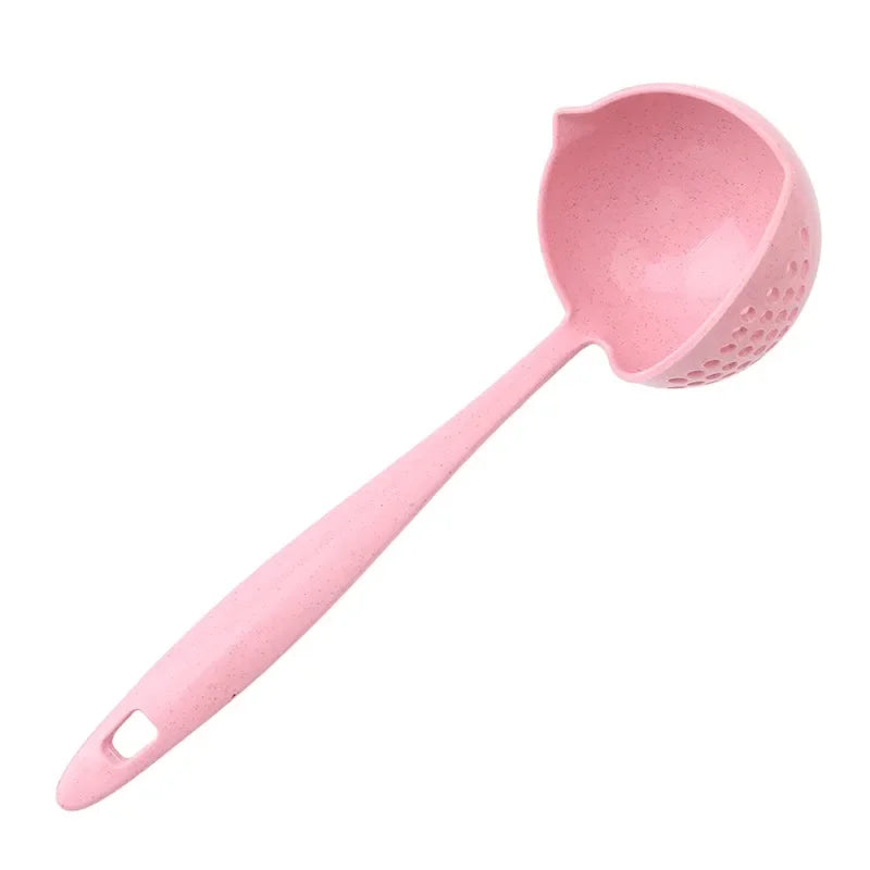 2 In 1 Creative Wheat Straw Soup Spoon Long Handle Lovely Porridge Spoons With Filter Dinnerware Kitchen Colander Tools
