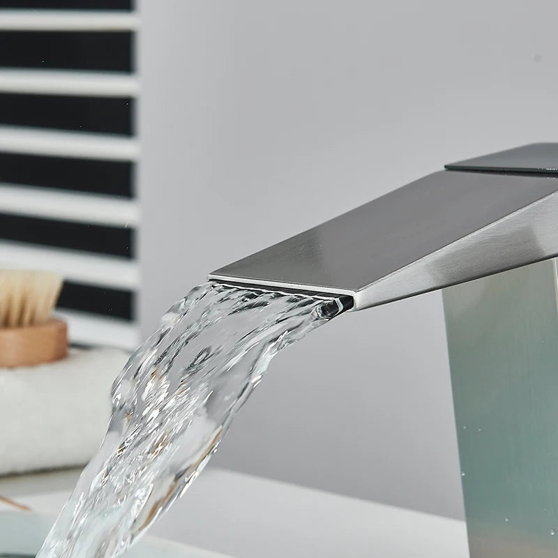 Smart Digital Display Basin Sink Faucet Hot Cold Water Temperature LED Washbasin Waterfall Taps Bathroom Deck Mixers
