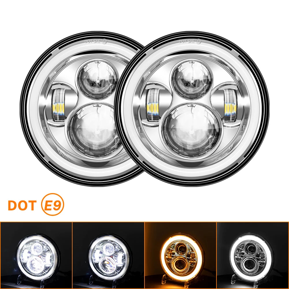Classic 7 Inch Motorcycle Led Headlight For Harley Yamha Honda 7" Headlight Motorcycle LED lamp Cafe Racer DRL H4 Headlamp