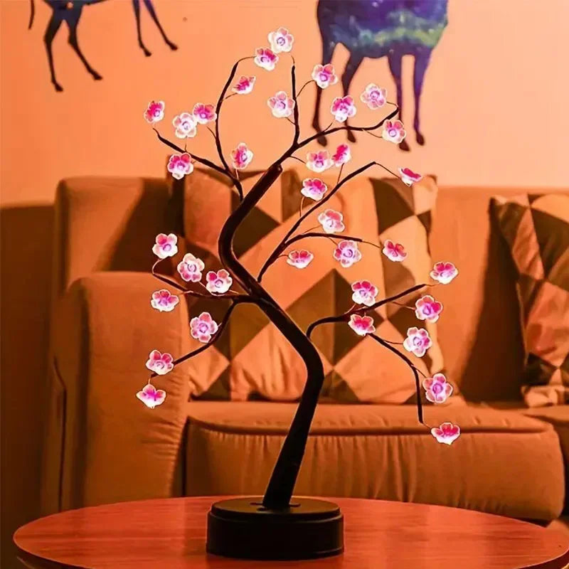 LED Table Lamp Tree Flower Blossom Fairy Light Night Lights DIY Artificial Christmas Creative Lighting Decoration
