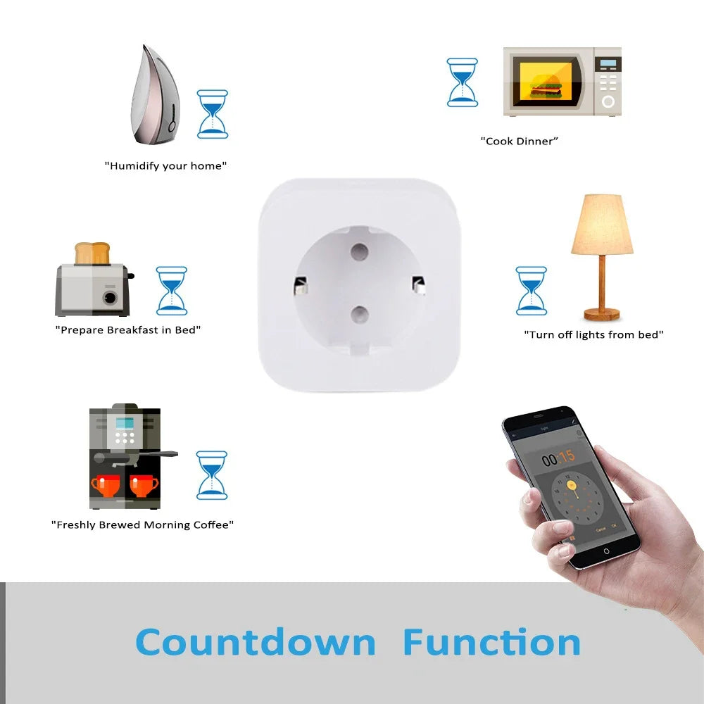 16A/20A EU Smart Socket WiFi Smart Plug Power Monitoring Timing Function Voice Control Works With Tuya APP Alexa Google Home