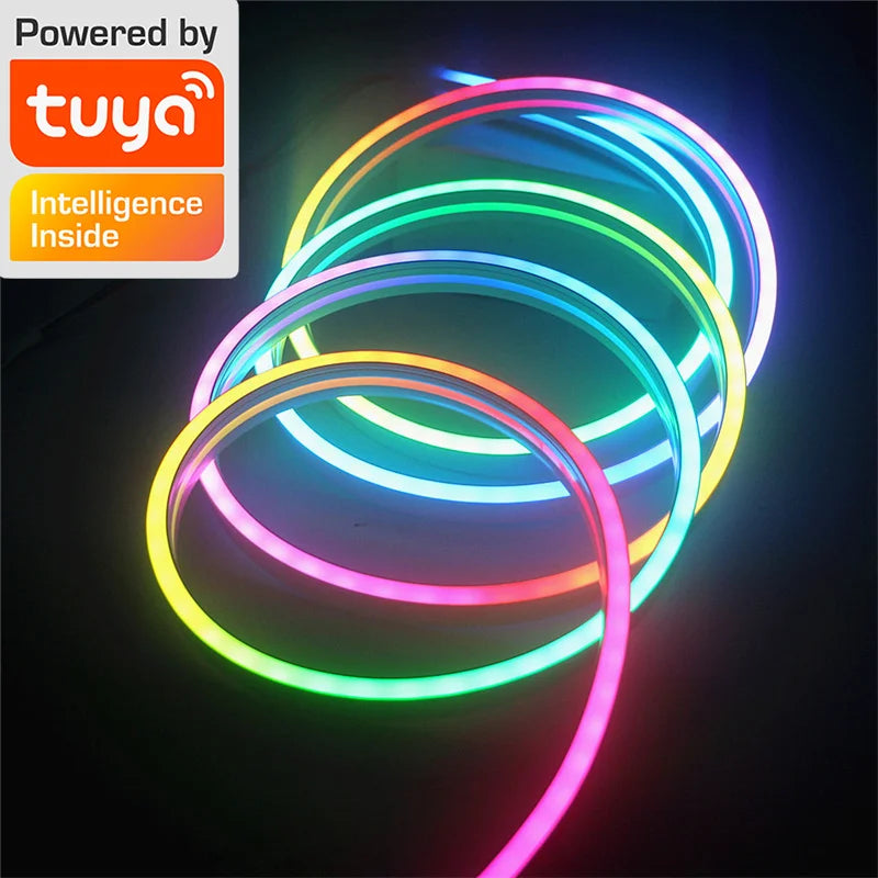 TUYA RGBIC Neon LED Strip 5m/16.4ft 5V Flexible LED Tape Strip Addressable Neon Rope Light USB Dreamcolor Neon Strip For Home