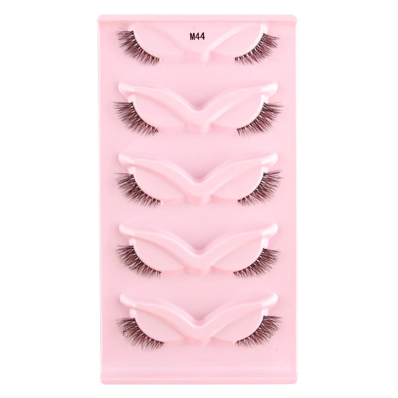 3/5/10Pairs Half False Lashes Natural Short 3D Cat Fake Mink Eyelashes Extension Winged Fluffy Wispy Faux Cils Clear Band Makeup
