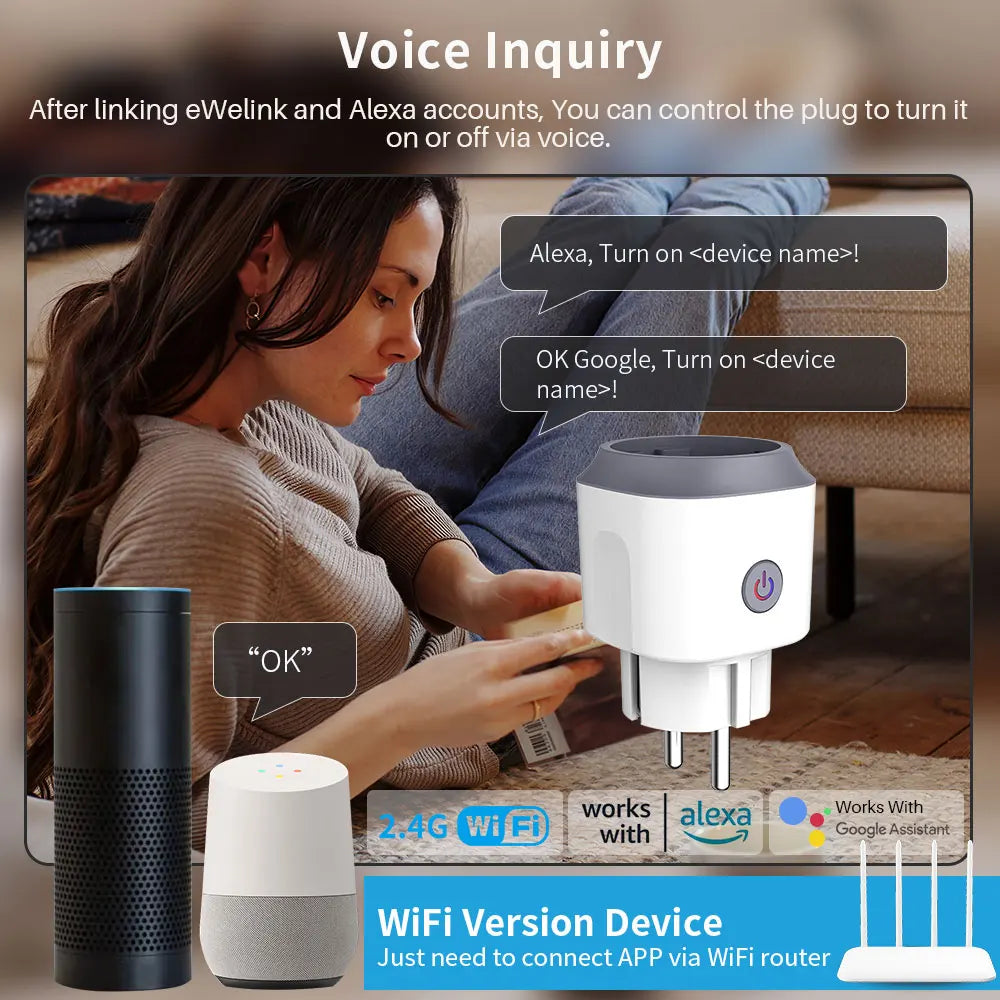 eWelink Smart Socket EU16A/20A Wifi Smart Plug With Power Monitor Smart Life APP Remote Control Support Google Assistant Alexa