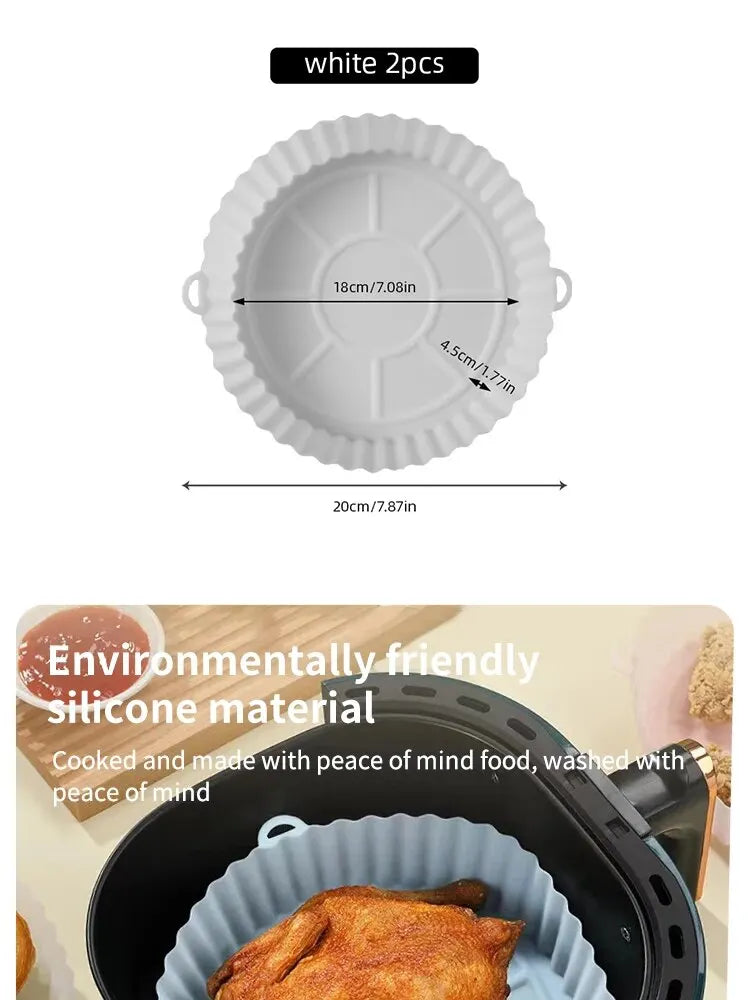 2 PCs Reusable Air Fryer Silicone Tray For Easy Cleaning Suitable For Round Pizza Grill Pan Mats Air Fryer Baking Accessories