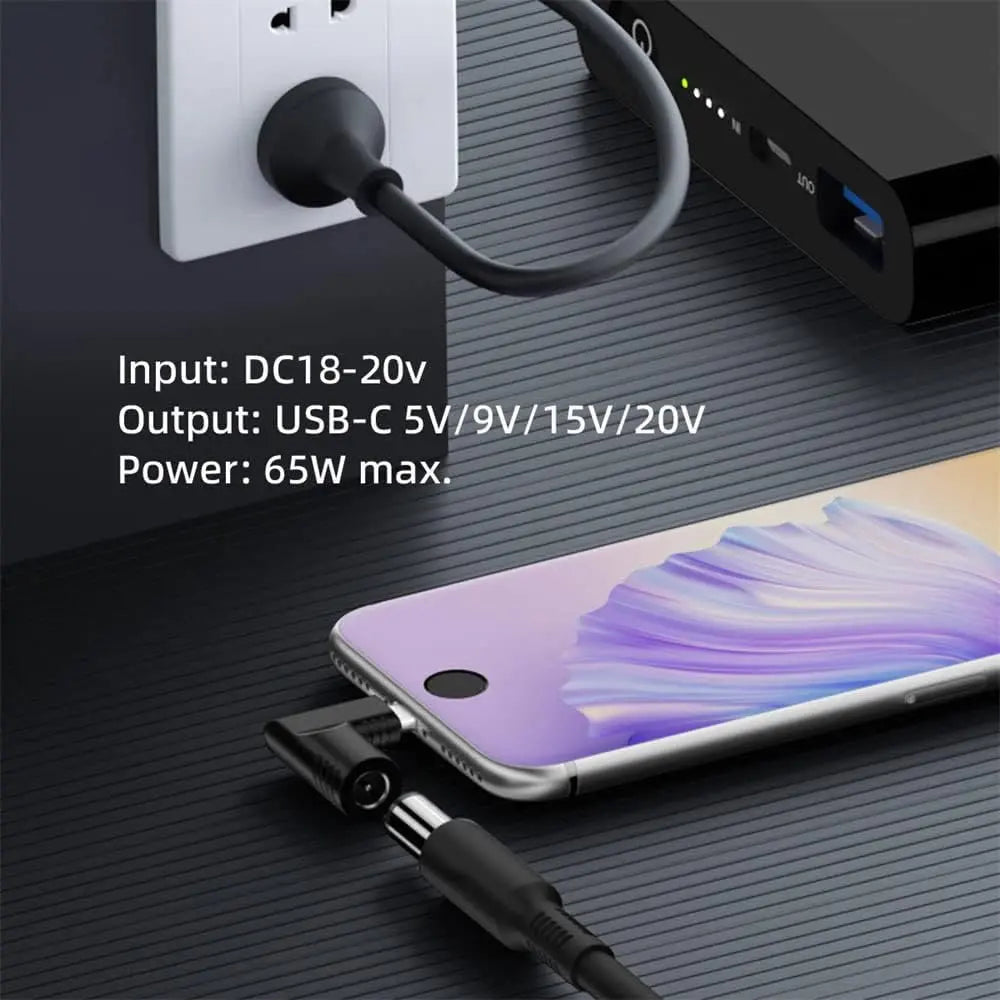 PD 65W Laptop Power Connector DC Jack Female to USB Type C Male Output Fast Charging Adapter for MacBook Tablet Switch Phone