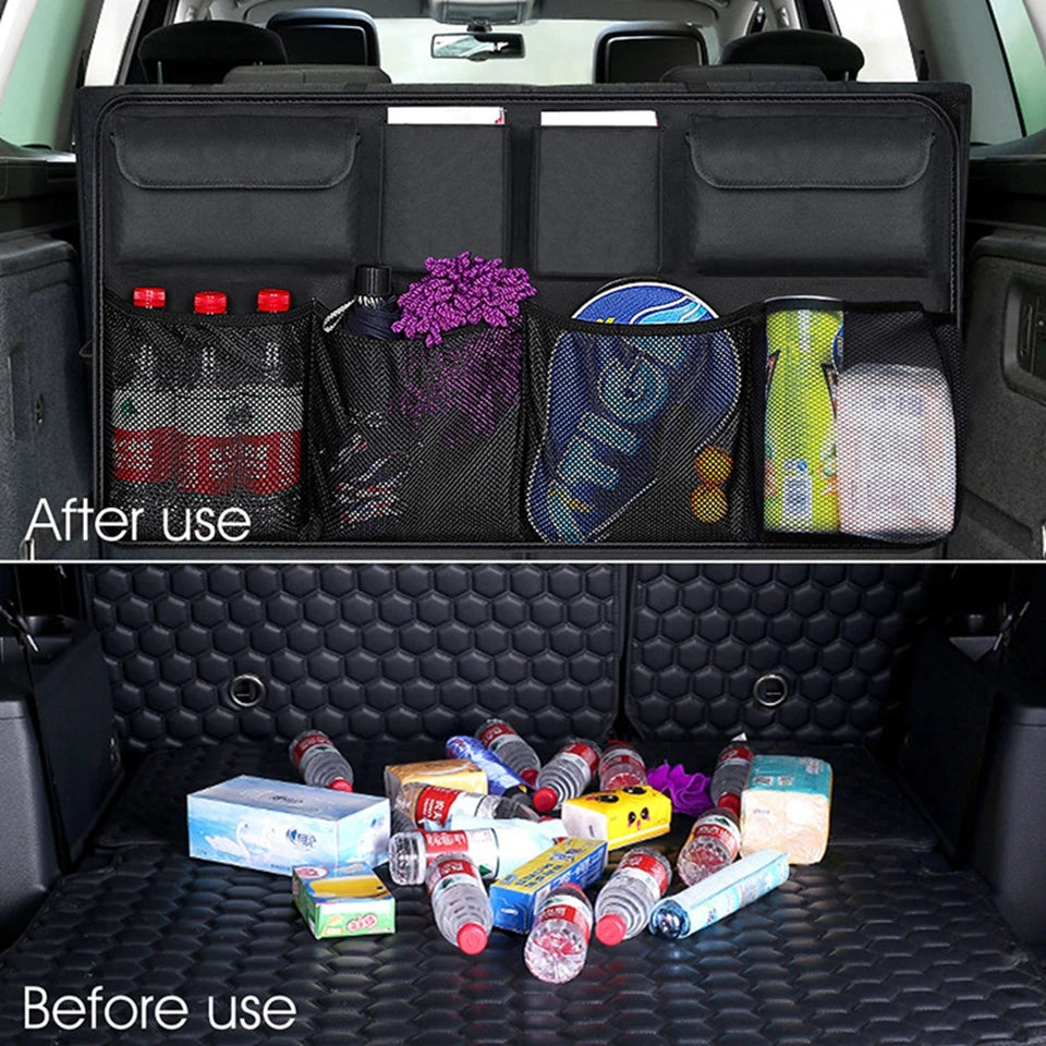 Car Organizer Auto Rear Seat Back Trunk Net Mesh Cargo Storage Bag Pocket Cover Stowing Tidying Interior Camping Accessories
