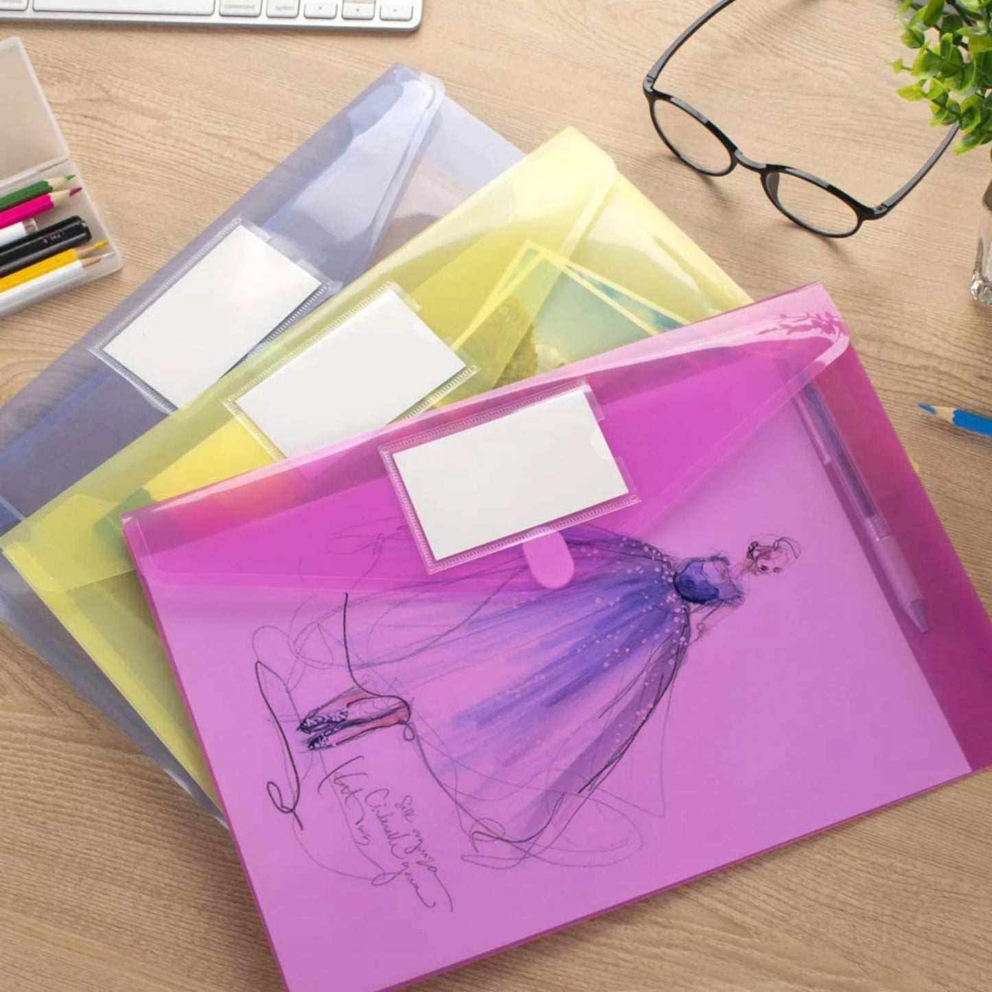 10pcs Hot selling A4 Button File Bag Color PP Plastic Archive Office Data Bag Bill Storage File Bag
