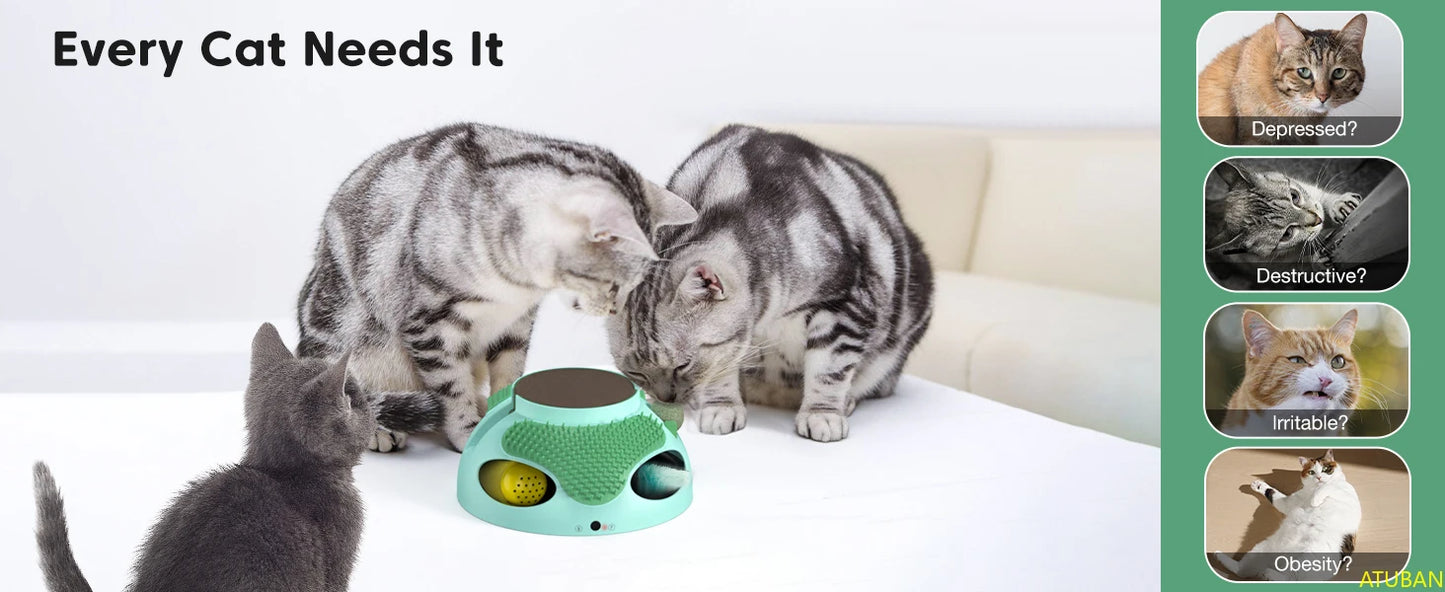 ATUBAN Cat Toys 5 in 1 Automatic Interactive Kitten Toy,Catnip Toy,Cat Toy Balls,Ambush Feather Electronic Cat Toy,Cat Groomer
