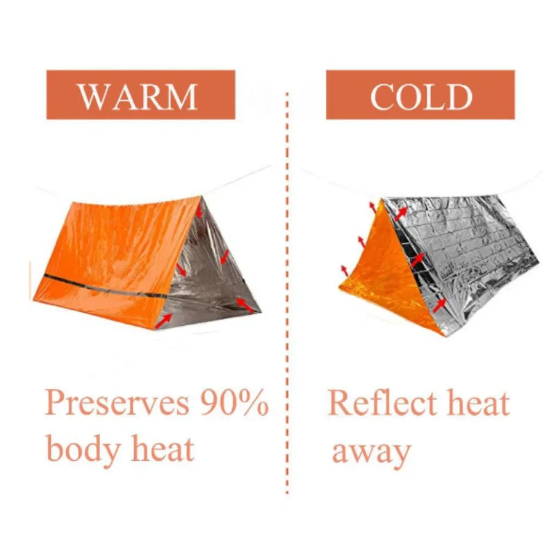 Outdoor emergency tent withground pegs, clips, whistle, carabiner and storage bag set, convenient and portable to store travel
