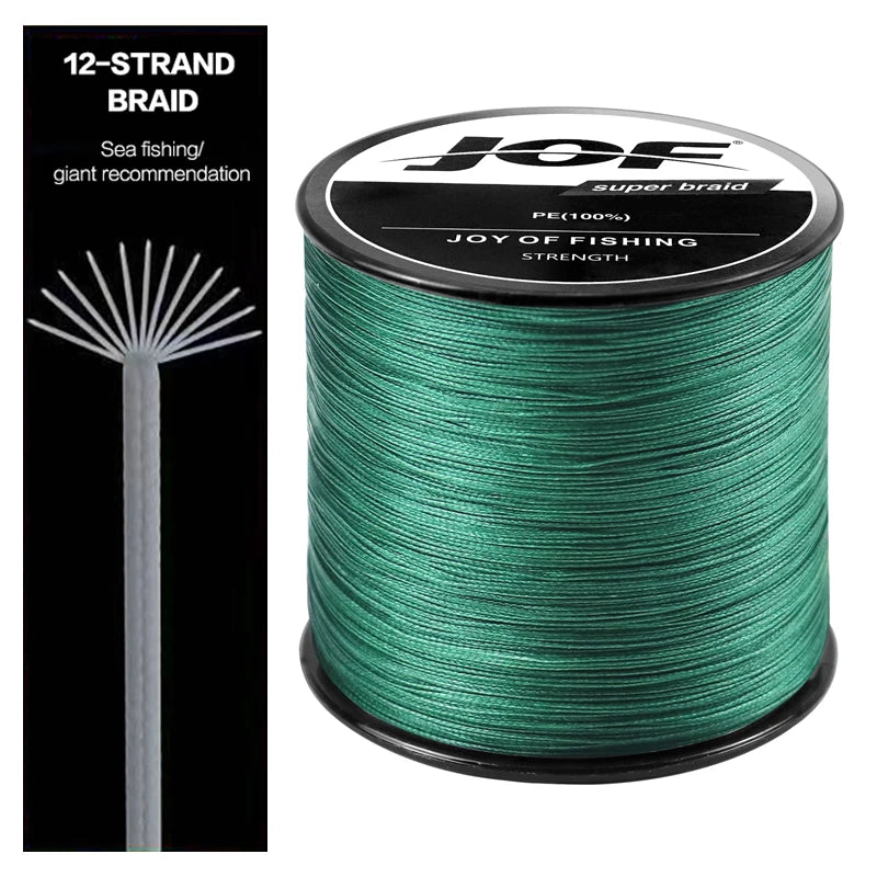 JOF X12 Braided Fishing Line 1000M 500M 300M 12 Strands MultiColor Multifilament Saltwater PE Line 33 42 55 65 90 103 150LB
