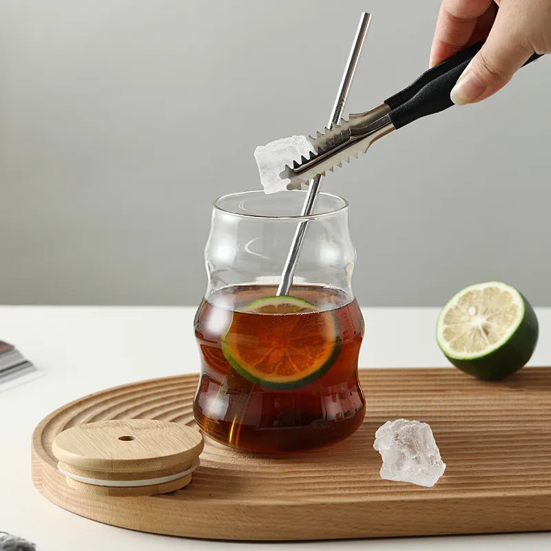 1/2pcs 500ml Glass Tumblers Cups With Straw Mason Jar Clear Juice Coffee Milk Cup With Bamboo Lids Drinkware Stripe Beer Mug