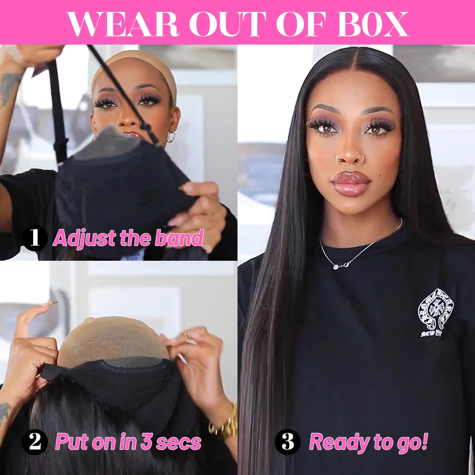 ISEE Hair Glueless Wigs Human Hair Ready To Wear Straight Glueless Preplucked Wear And Go Wigs 7x5HD Lace Front Wigs PreCut Lace