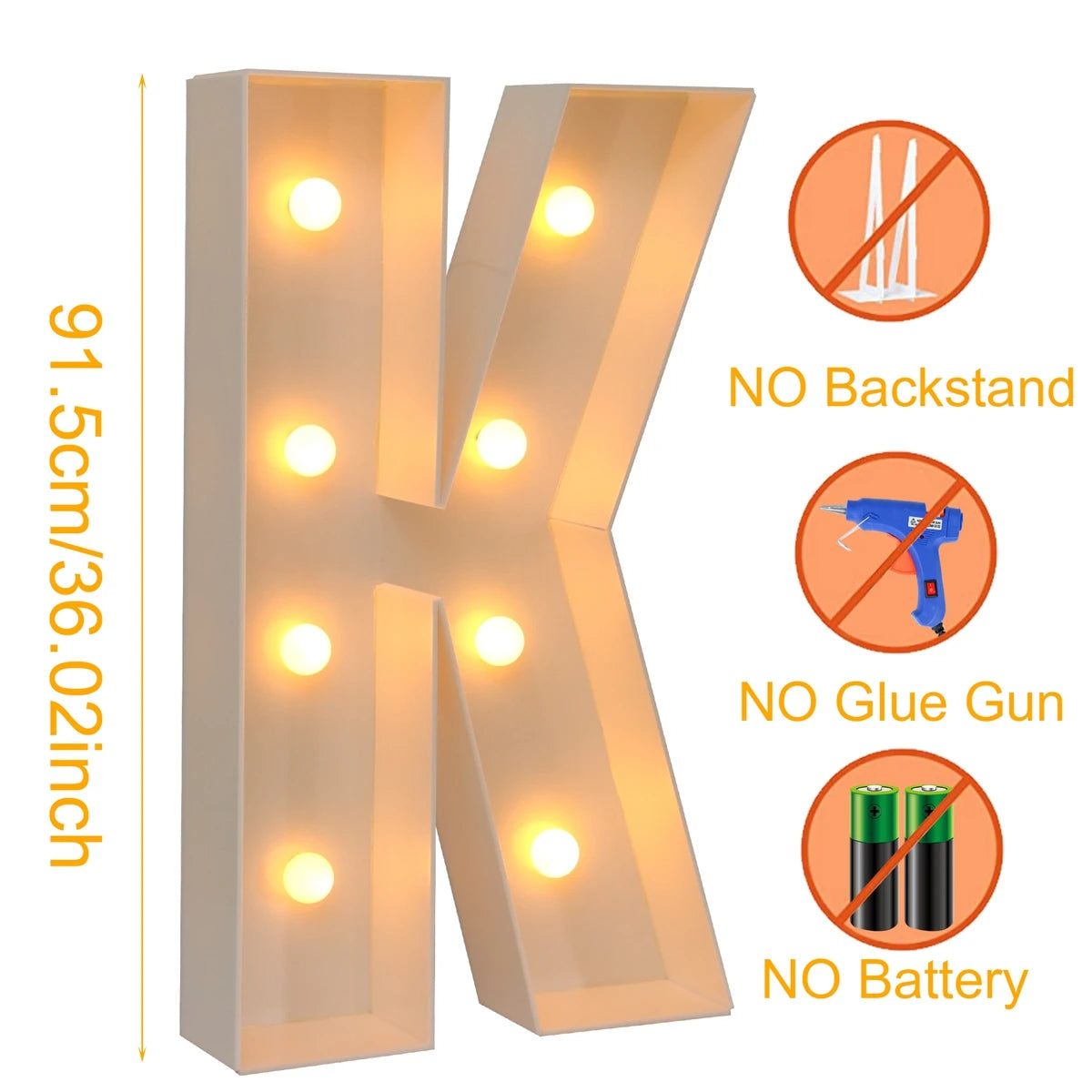91.5cm Warm Light Up Giant Letter Led Light Frame Box Balloon Filling Box with 10 Lights Birthday Wedding Xmas Decor Baby Shower