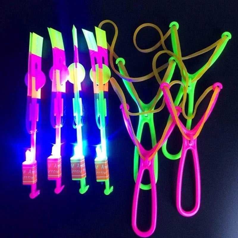 New 50/30/10/5/1 Super Cool Lighted Toys Flying Spinning Toys LED Lighted Toys Best Gift for Kids Rubber Band Slingshot