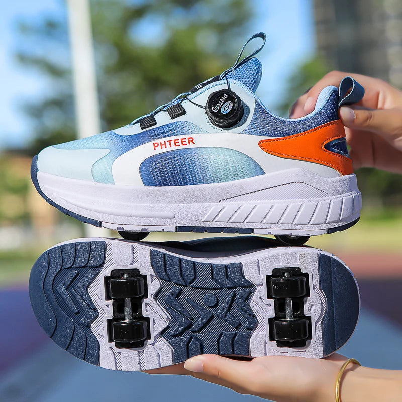 Student roller skates, detachable four-wheel roller skates, size 31-40 multifunctional sports shoes for boys and girls