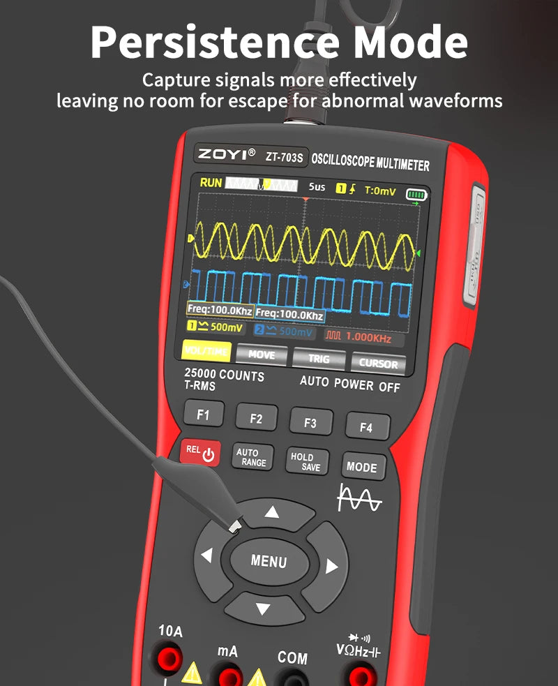 ZOYI ZT-703S 3-in-1 Oscilloscope Multimeter with 3.5 Inch IPS Display,25000 Counts, Dual Channel 50MHZ Bandwidth,280MSa/s High