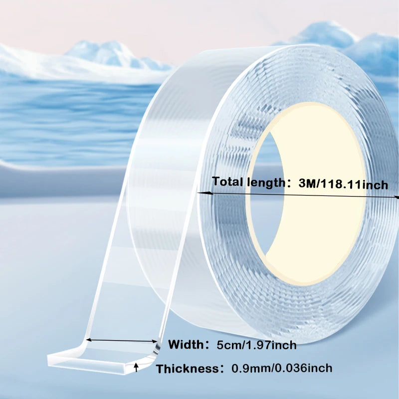 Transparent Nano Tape Waterproof Double Sided Reusable Adhesive Strong Tapes Cleanable Kitchen Bathroom Supplie