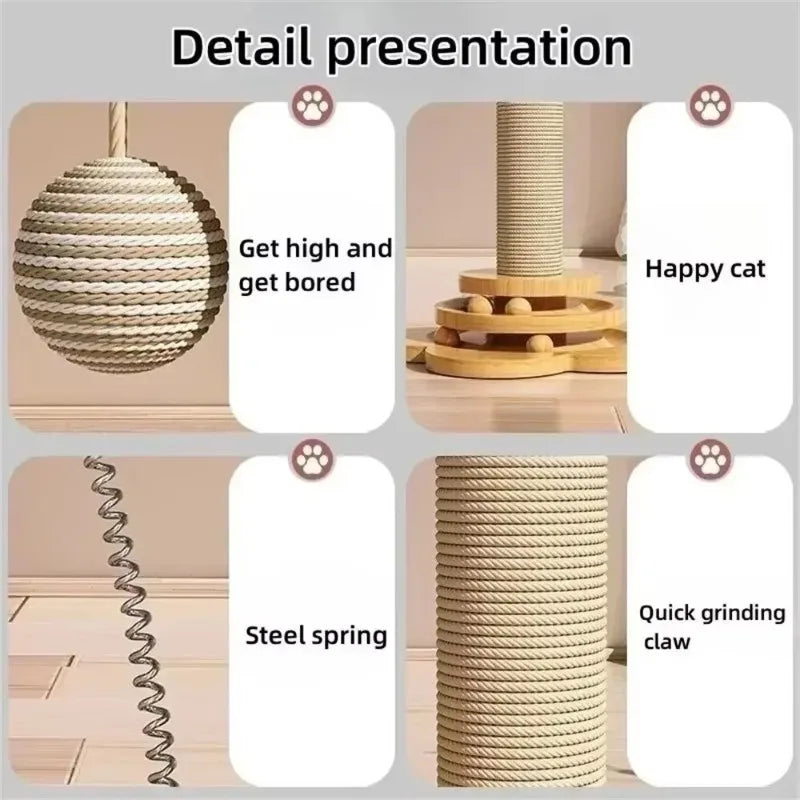 Durable Sisal Cat Scratcher Turntable with Funny Stick Balls Solid Wood Cat Toy Scratching Board Pet Supplies Climbing Frame