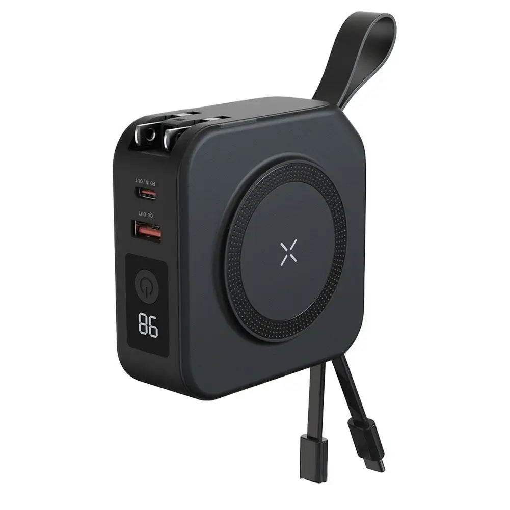 10000mAh Magnetic Wireless Power Bank 22.5W Fast Charging AC Wall Plug 5 in 1 Portable Charger Multifunctional Phone Stand