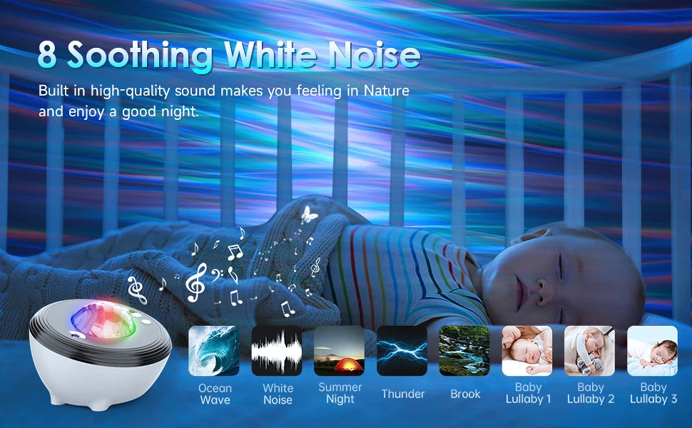 Star Projector LED Aurora Projector Bluetooth Speaker Night Light White Noise Galaxy Projector For Bedroom Kids Decoration Home
