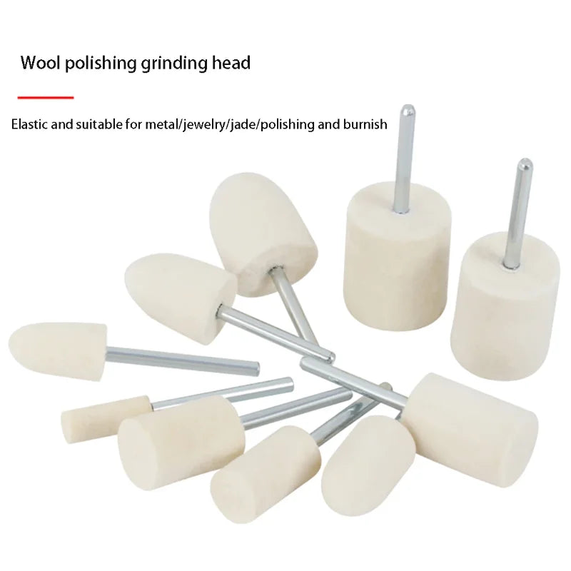 5/6PCS O.D 3-12mm Wool Felt Polishing Wheel Grinding Head Suitable for Dremel Drill Bit Rotation Tool 2.35mm Handle