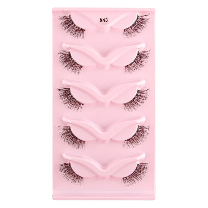 3/5/10Pairs Half False Lashes Natural Short 3D Cat Fake Mink Eyelashes Extension Winged Fluffy Wispy Faux Cils Clear Band Makeup
