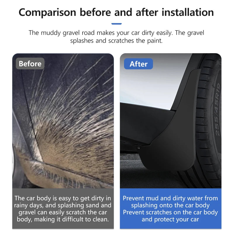 NovaAcc Fender Mud Flaps for Tesla Model Y 2017 to 2024 Model 3 2021 to 2023 2024 Highland Flexible Mud Guards for Tesla