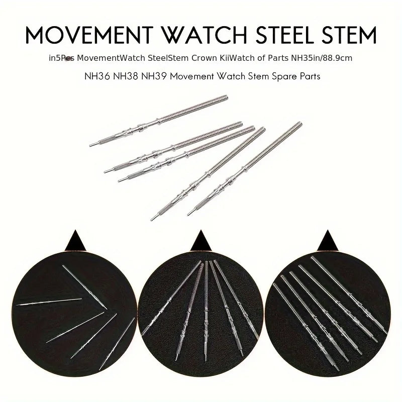 5Pcs Movement Watch Steel Stem Crown Kit Watch of Parts NH35 NH36 NH38 NH39 Movement Watch Stem Spare Parts 5Pcs Movement Watch