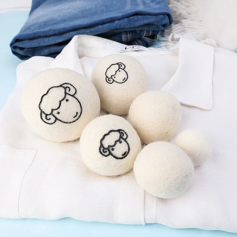 6Pcs Reusable Wool Dryer Balls Clothes Softener Laundry Fleece Dryer Ball Kit Home Clothes Dryer Washing Machine 3/4/5/6/7cm