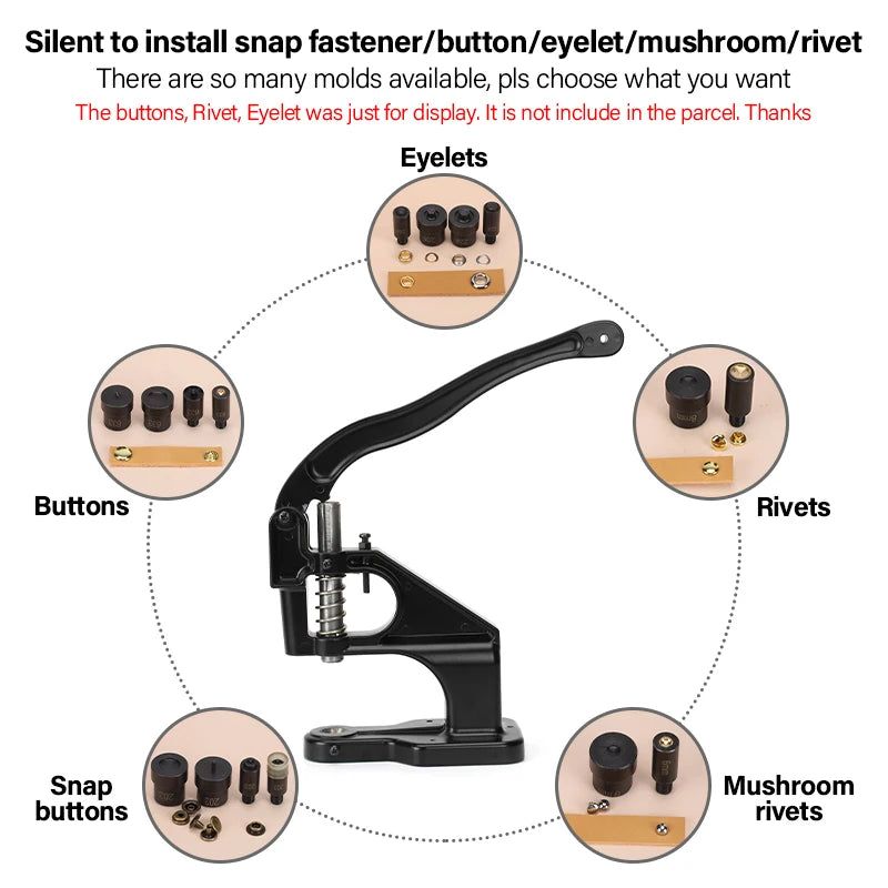 WUTA Manual Button Installation Tool Mute Punching Mushroom Rivets, Eyelet Hand Pressing (without /with Machine) DIY Craft Tools