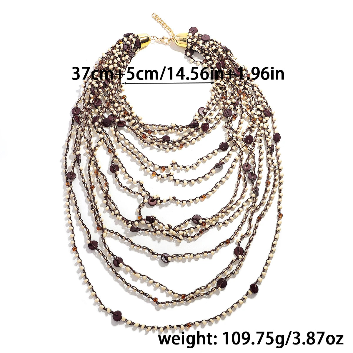 ZAA Trendy Handmade Brown Beaded Seashell Necklace For Women Elegant Vacation Multilayer Body Chain Party Banquet Accessories