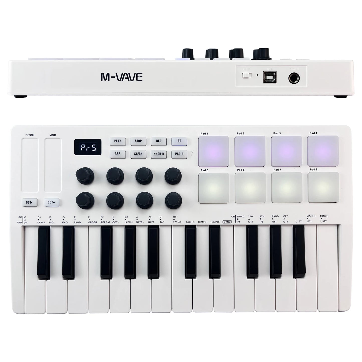 M-VAVE SMK-Ⅱ 25 Key MIDI Keyboard Controller With 16 RGB Drum Pads, Bluetooth Semi Weighted Professional dynamic keybed